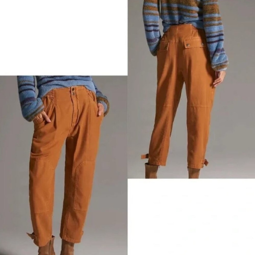 Anthropologie Cropped Utility Pants in Rust Orange